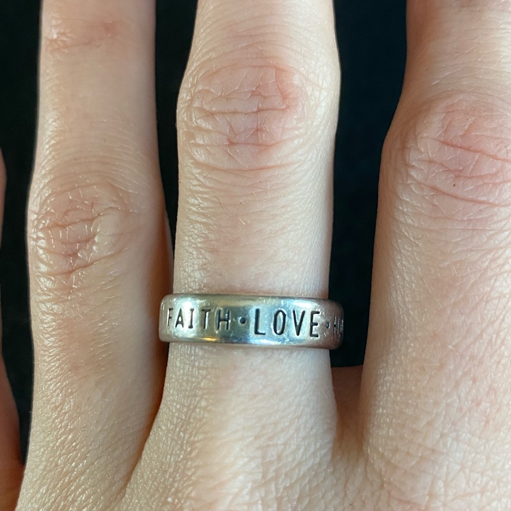 Faith love and hope silver ring